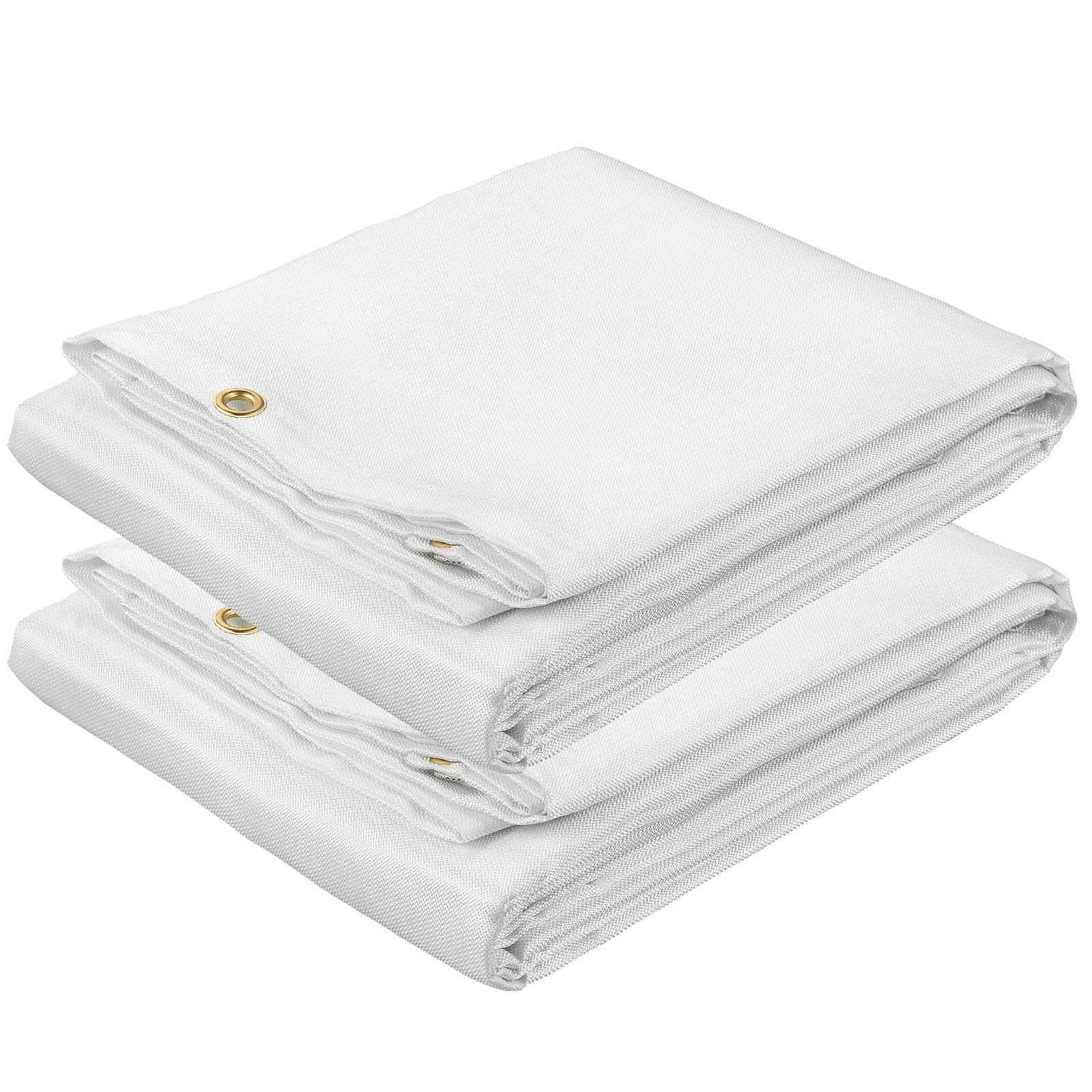 VEVOR Fire Blankets, 2 Pack Welding Blankets, 6\' x 10\' Fire Suppression Blanket, 1022 °F Flame Retardant Blanket, White Fire Emergency Blankets, Fiberglass Fire Retardant Blanket with 8 Brass Gromme