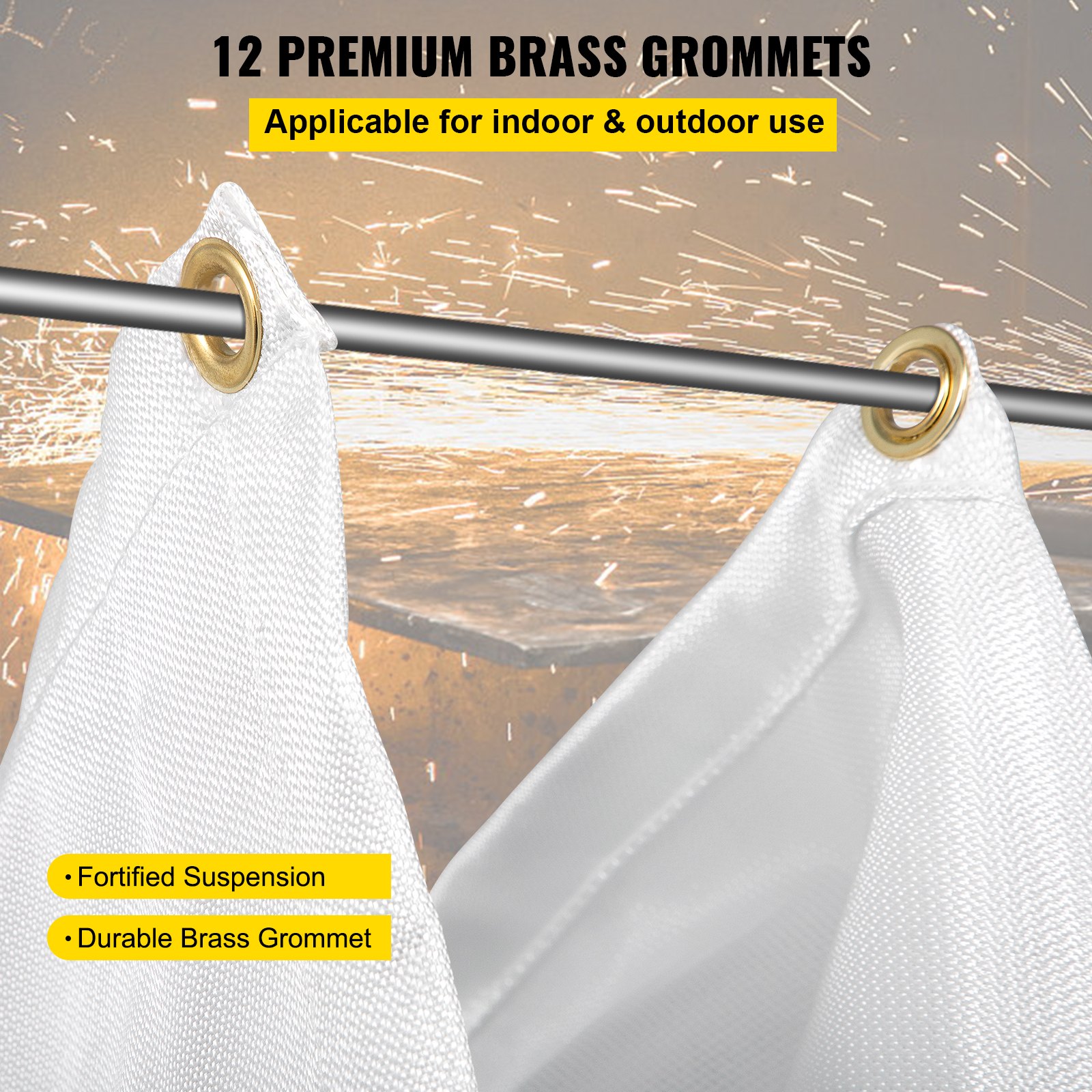 VEVOR Fire Blankets, 2 Pack Welding Blankets, 8\' x 10\' Fire Suppression Blanket, 1022°F Flame Retardant Blanket, White Fire Emergency Blankets, Fiberglass Fire Retardant Blanket with 12 Brass Gromme