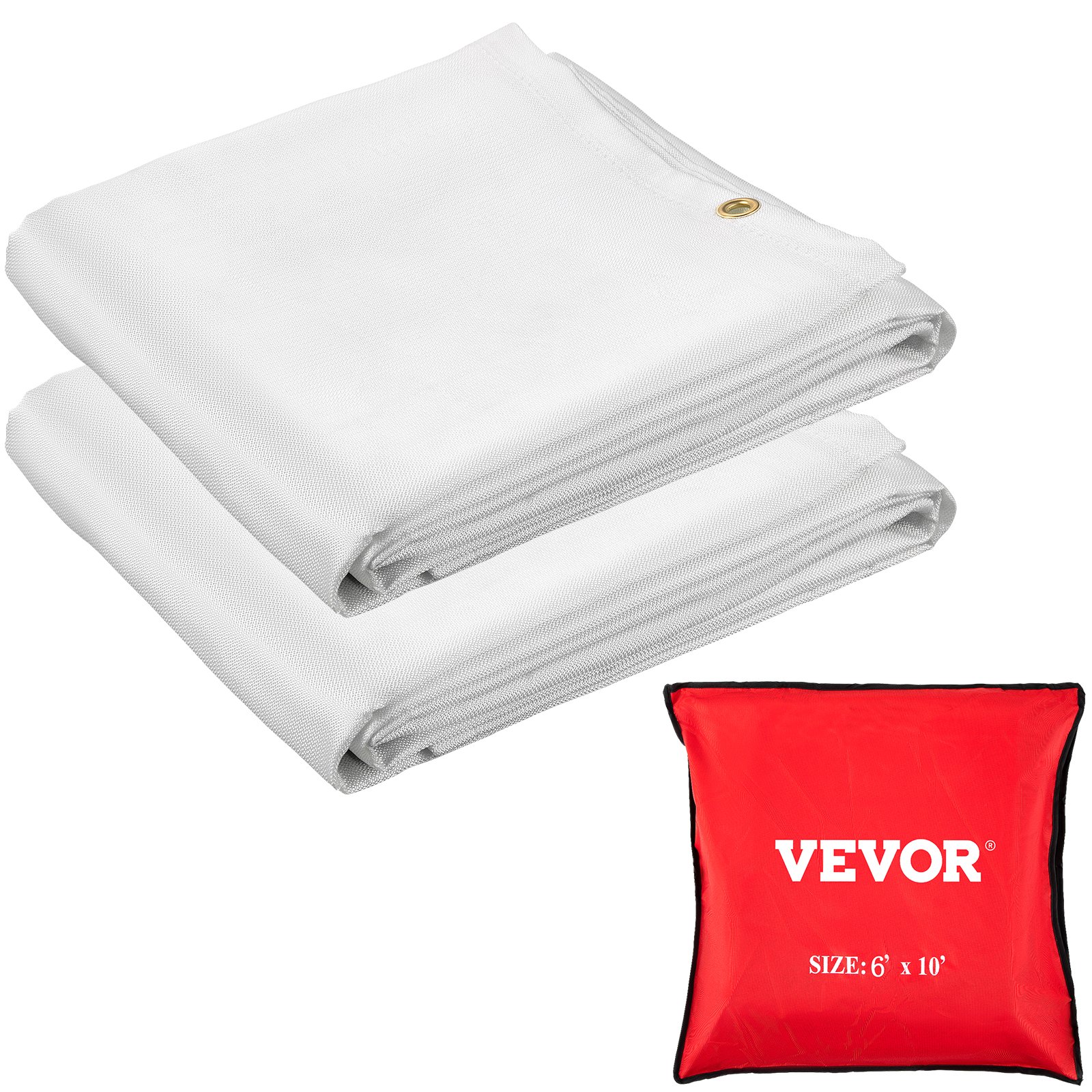 VEVOR Fire Blankets, 2 Pack Welding Blankets, 8\' x 10\' Fire Suppression Blanket, 1022°F Flame Retardant Blanket, White Fire Emergency Blankets, Fiberglass Fire Retardant Blanket with 12 Brass Gromme