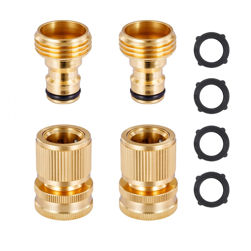 VEVOR - Conector rápido para manguera de jardín (macho y hembra de 3/4 de pulgada, 200 PSI, latón macizo, resistente), 2 juegos, antifugas, con juntas