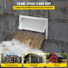 VEVOR Flood Vent, 8" Height x 16" Width x 2" Depth Foundation Flood Vent,to Reduce Foundation Damage and Flood Risk, White, Wall Mounted, for Crawl Spaces, Garages & Full Height Enclosures