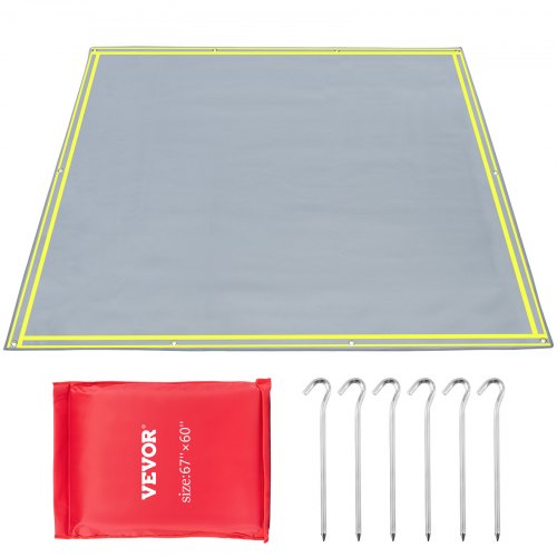 VEVOR Fire Blanket, 67" x 60" Fiberglass Welding Blanket, 3.3 lbs Fireproof Blanket, 1022 °F Fire Retardant Blanket, Gray Emergency Fire Blanket with 10 Stainless-Steel Grommets and 6 Silver Hooks