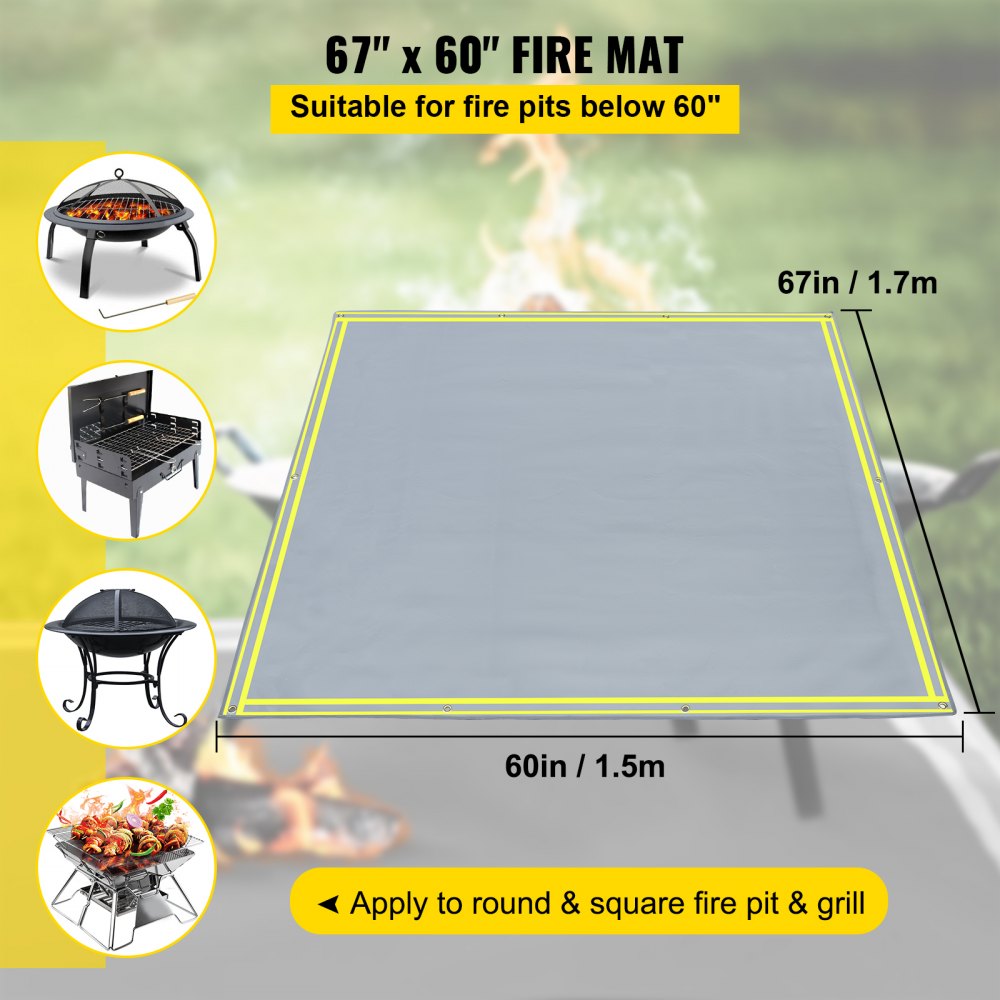 VEVOR Fire Blanket, 67" x 60" Fiberglass Welding Blanket, 3.3 lbs Fireproof Blanket, 1022 °F Fire Retardant Blanket, Gray Emergency Fire Blanket with 10 Stainless-Steel Grommets and 6 Silver Hooks