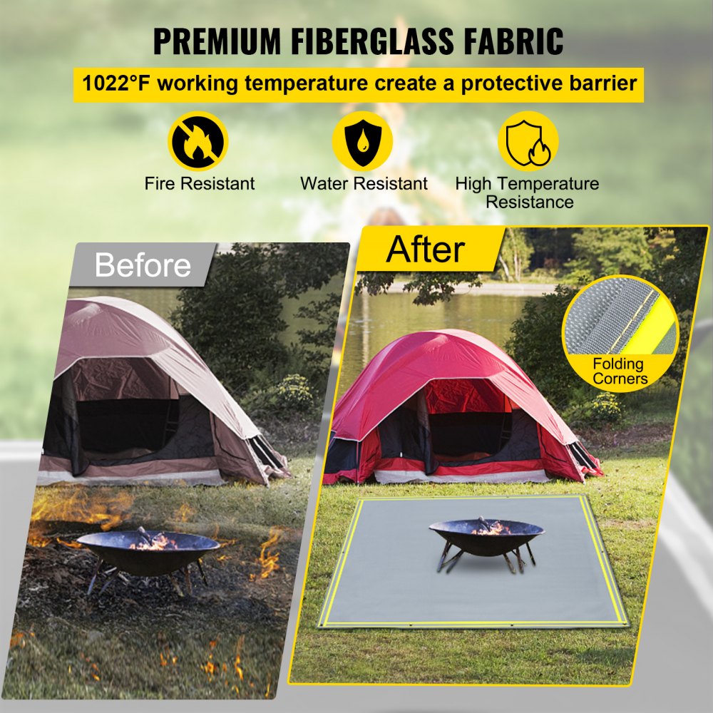 VEVOR Fire Blanket, 67" x 60" Fiberglass Welding Blanket, 3.3 lbs Fireproof Blanket, 1022 °F Fire Retardant Blanket, Gray Emergency Fire Blanket with 10 Stainless-Steel Grommets and 6 Silver Hooks