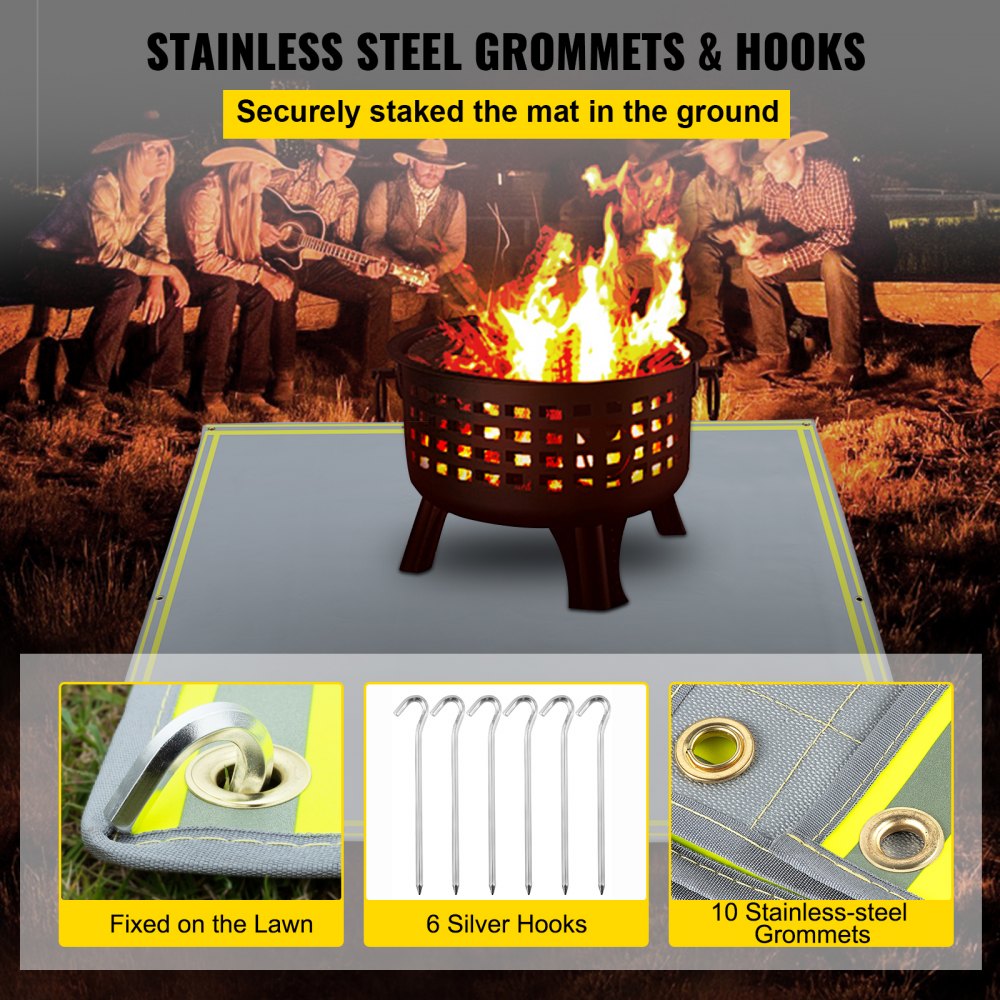 VEVOR Fire Blanket, 67" x 60" Fiberglass Welding Blanket, 3.3 lbs Fireproof Blanket, 1022 °F Fire Retardant Blanket, Gray Emergency Fire Blanket with 10 Stainless-Steel Grommets and 6 Silver Hooks