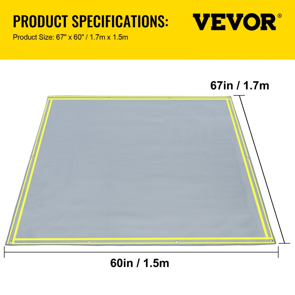 VEVOR Fire Blanket, 67" x 60" Fiberglass Welding Blanket, 3.3 lbs Fireproof Blanket, 1022 °F Fire Retardant Blanket, Gray Emergency Fire Blanket with 10 Stainless-Steel Grommets and 6 Silver Hooks
