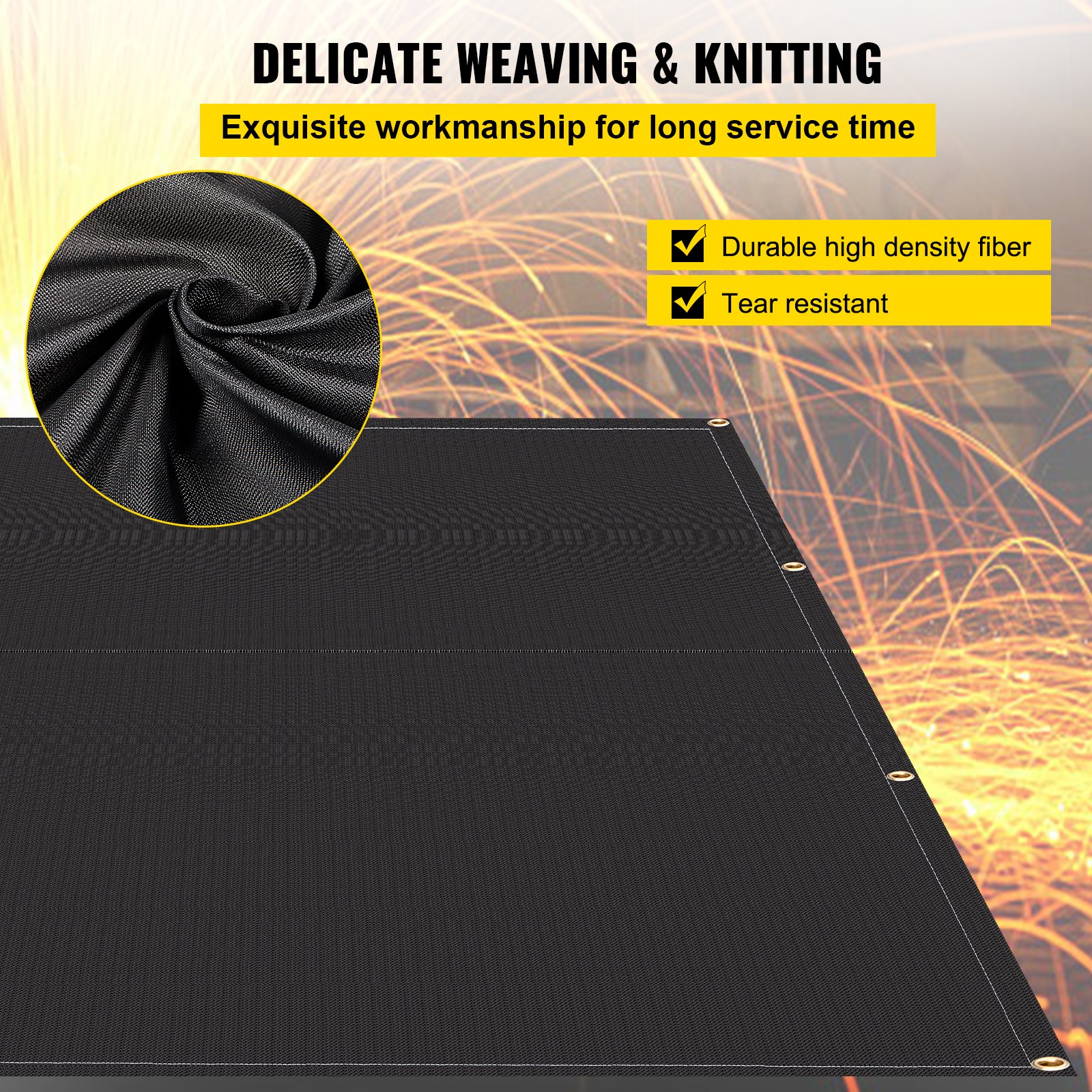 VEVOR Fire Blankets, 2 Pack Welding Blankets, 2.4 x 3 m Fire Suppression Blanket, 550°C Flame Retardant Blanket, Black Fire Emergency Blankets, Fiberglass Fire Retardant Blanket with 12 Brass Grommets