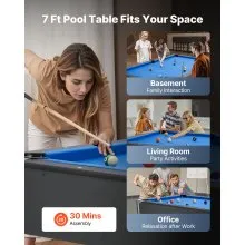 7 ft Billiards Table Portable Pool Tables Game Set Bule Cloth Adjustable Feet