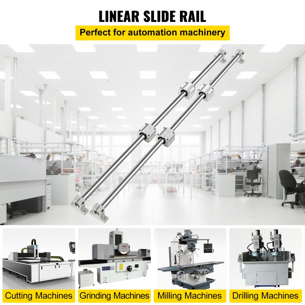 VEVOR 2x600mm Rails Linear Rail Shaft Rod Rail +4PCS SCS16UU Slide Bearing Block