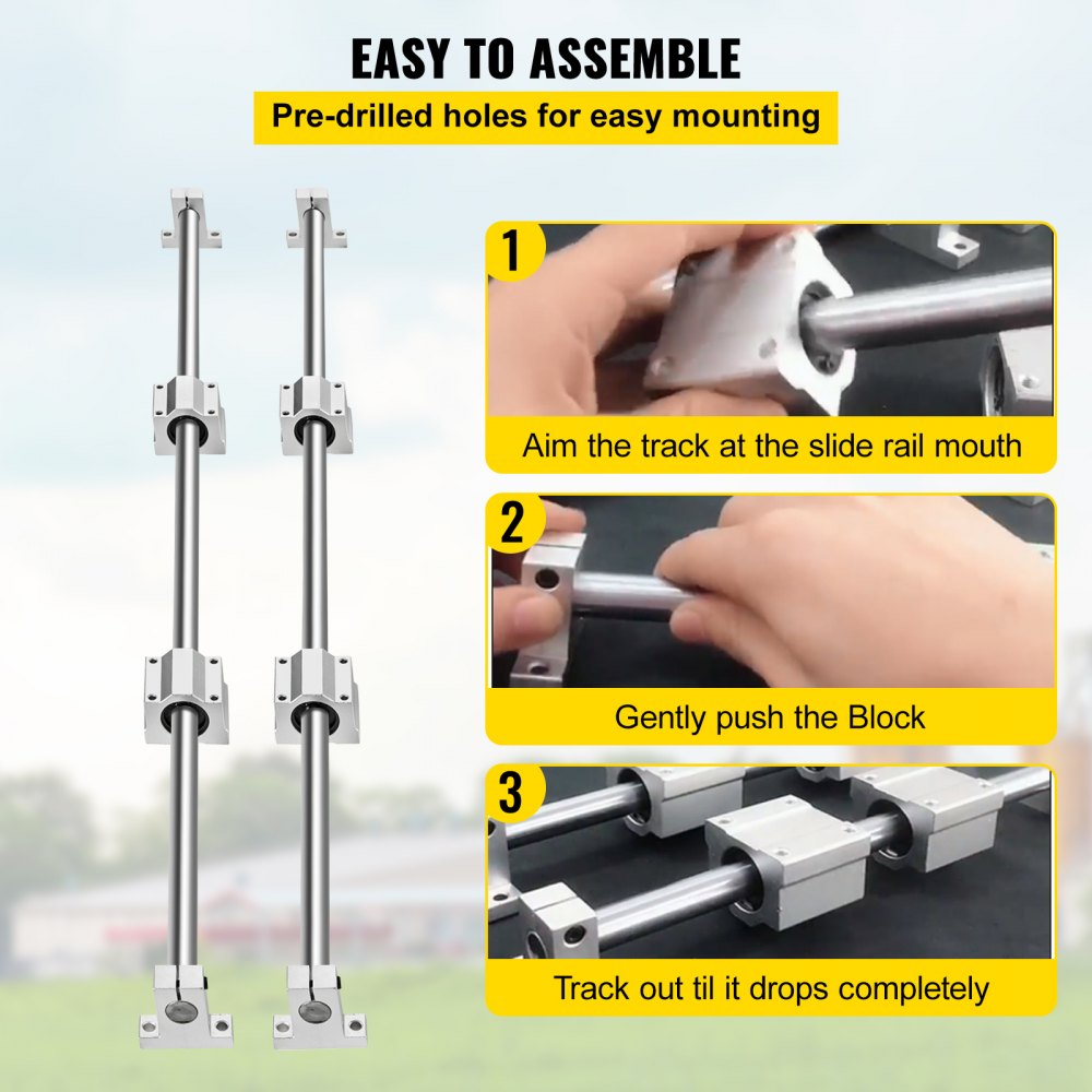 VEVOR 2x600mm Rails Linear Rail Shaft Rod Rail +4PCS SCS16UU Slide Bearing Block