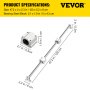 VEVOR linear rail slide with dimensions and bearing steel block specifications displayed.