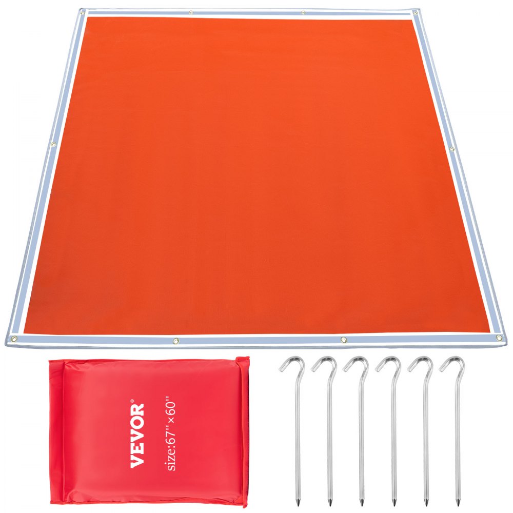 VEVOR fire pit mat, stakes, and carrying bag with grommeted edges for protection.