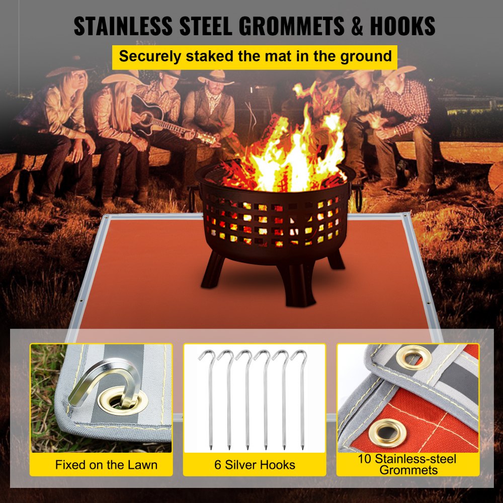 VEVOR Fire Pit Mat, 67" x 60" Fire Blanket, Fiberglass Welding Blanket, 3.3 lbs Fireproof Blanket, 1022°F Fire Retardant Blanket, Rust Iron Red Emergency Fire Blanket w/ 10 Grommets & 6 Silver Hooks