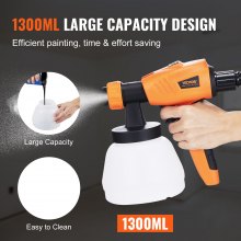 VEVOR Paint Sprayer, 500W Electric Spray Paint Gun with 10FT Air Hose, 1300ml Container and 3 Spray Patterns, 4 Nozzles, HVLP Spray Gun for House Painting Home Interior & Exterior Walls, Fence