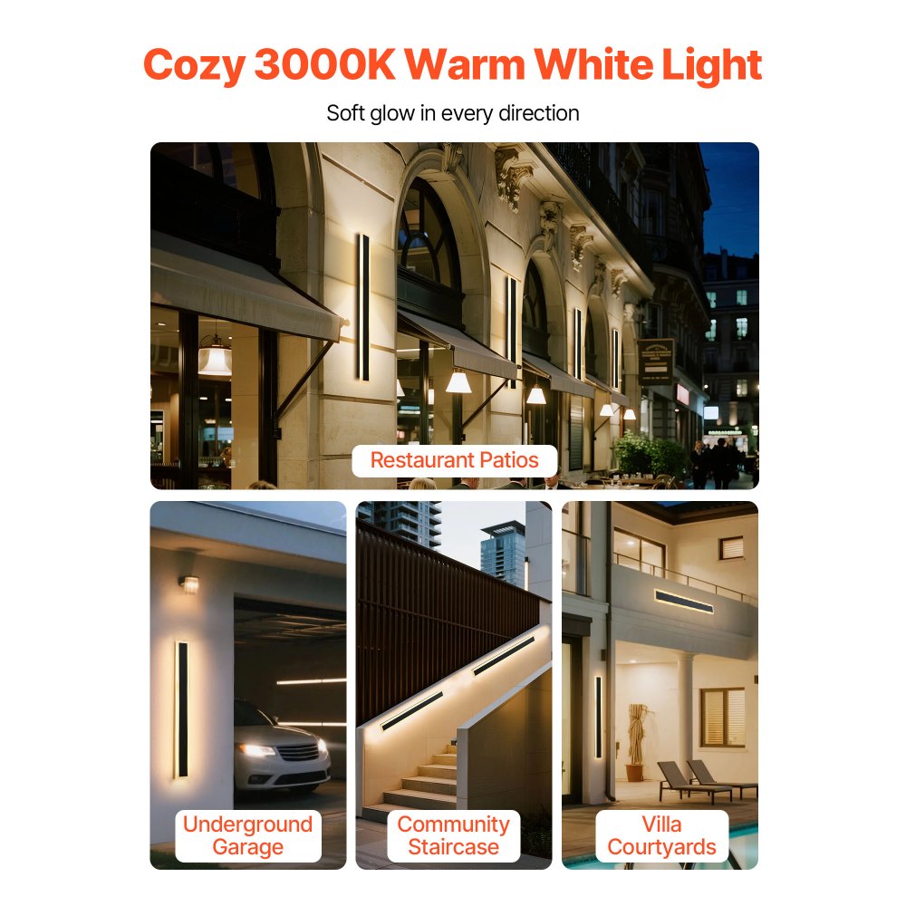 VEVOR Outdoor Wall Lights, 2 Pack, 800 mm Long Strip Modern Exterior Wall Sconce Light Fixtures, 3000K Warm White, IP65 Waterproof Anti-Rust Outside Wall Mount Lighting, for House, Porch, Garage