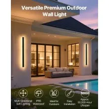 VEVOR Outdoor Wall Lights, 2 Pack, 31.5 Inch Long Strip Modern Exterior Wall Sconce Light Fixtures, 3000K Warm White, IP65 Waterproof Anti-Rust Outside Wall Mount Lighting, for House, Porch, Garage