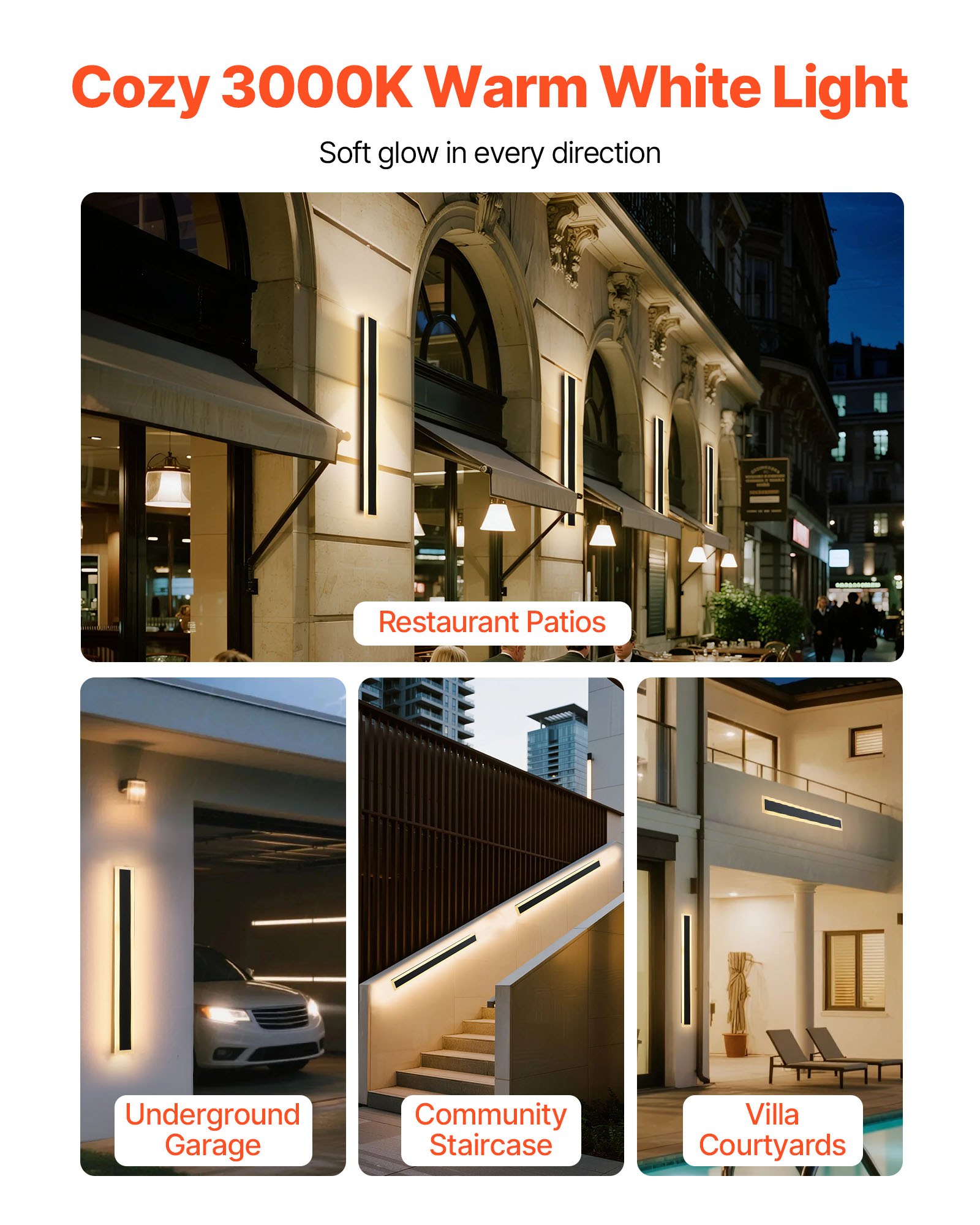 VEVOR Outdoor Wall Lights, 2 Pack, 800 mm Long Strip Modern Exterior Wall Sconce Light Fixtures, 3000K Warm White, IP65 Waterproof Anti-Rust Outside Wall Mount Lighting, for House, Porch, Garage