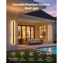 VEVOR Outdoor Wall Lights, 2 Pack, 47.2 Inch Long Strip Modern Exterior Wall Sconce Light Fixtures, 3000K Warm White, IP65 Waterproof Anti-Rust Outside Wall Mount Lighting, for House, Porch, Garage