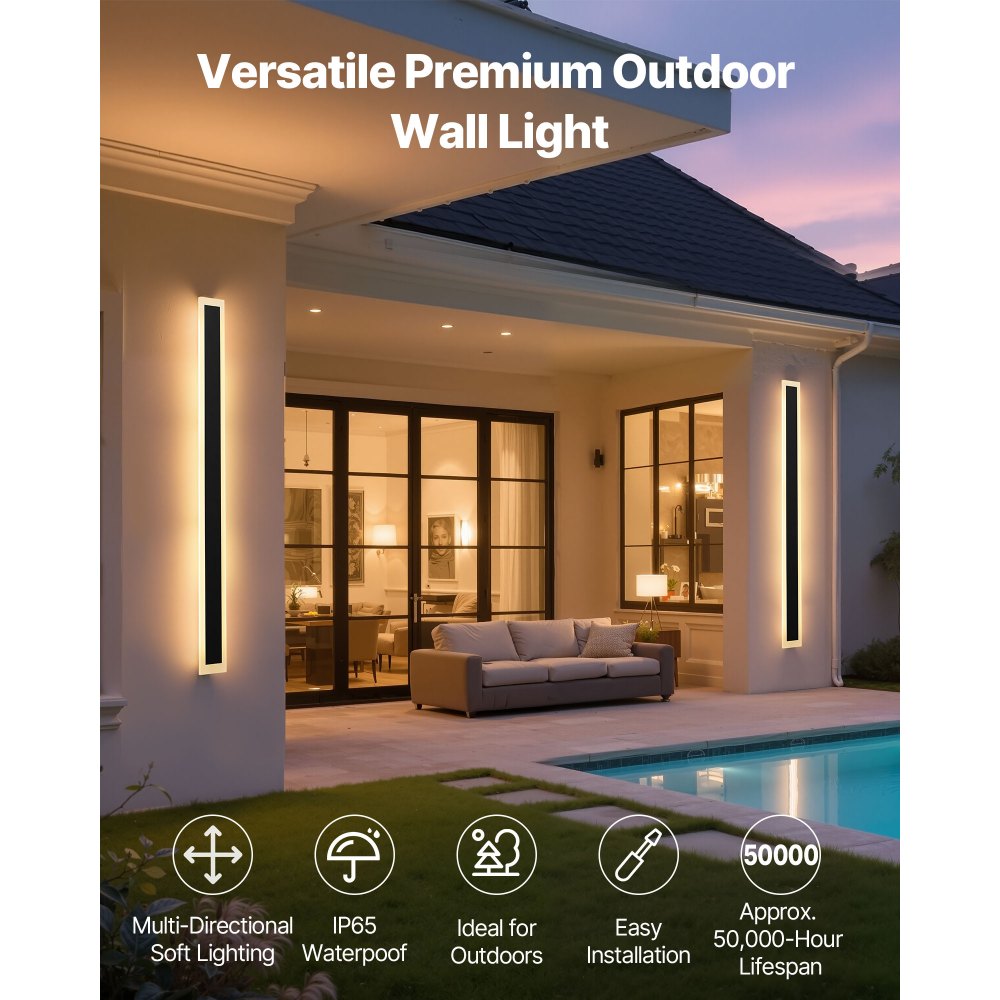 VEVOR Outdoor Wall Lights, 2 Pack, 1500 mm Long Strip Modern Exterior Wall Sconce Light Fixtures, 2700K-6000K, IP65 Waterproof Anti-Rust, Dimmable Outside Wall Mount Lighting, for House Porch Garage