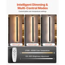 VEVOR Outdoor Wall Lights, 2 Pack, 59.1 Inch Long Strip Modern Exterior Wall Sconce Light Fixtures, 2700K-6000K, IP65 Waterproof Anti-Rust, Dimmable Outside Wall Mount Lighting, for House Porch Garage
