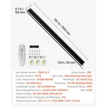 VEVOR Outdoor Wall Lights, 2 Pack, 59.1 Inch Long Strip Modern Exterior Wall Sconce Light Fixtures, 2700K-6000K, IP65 Waterproof Anti-Rust, Dimmable Outside Wall Mount Lighting, for House Porch Garage