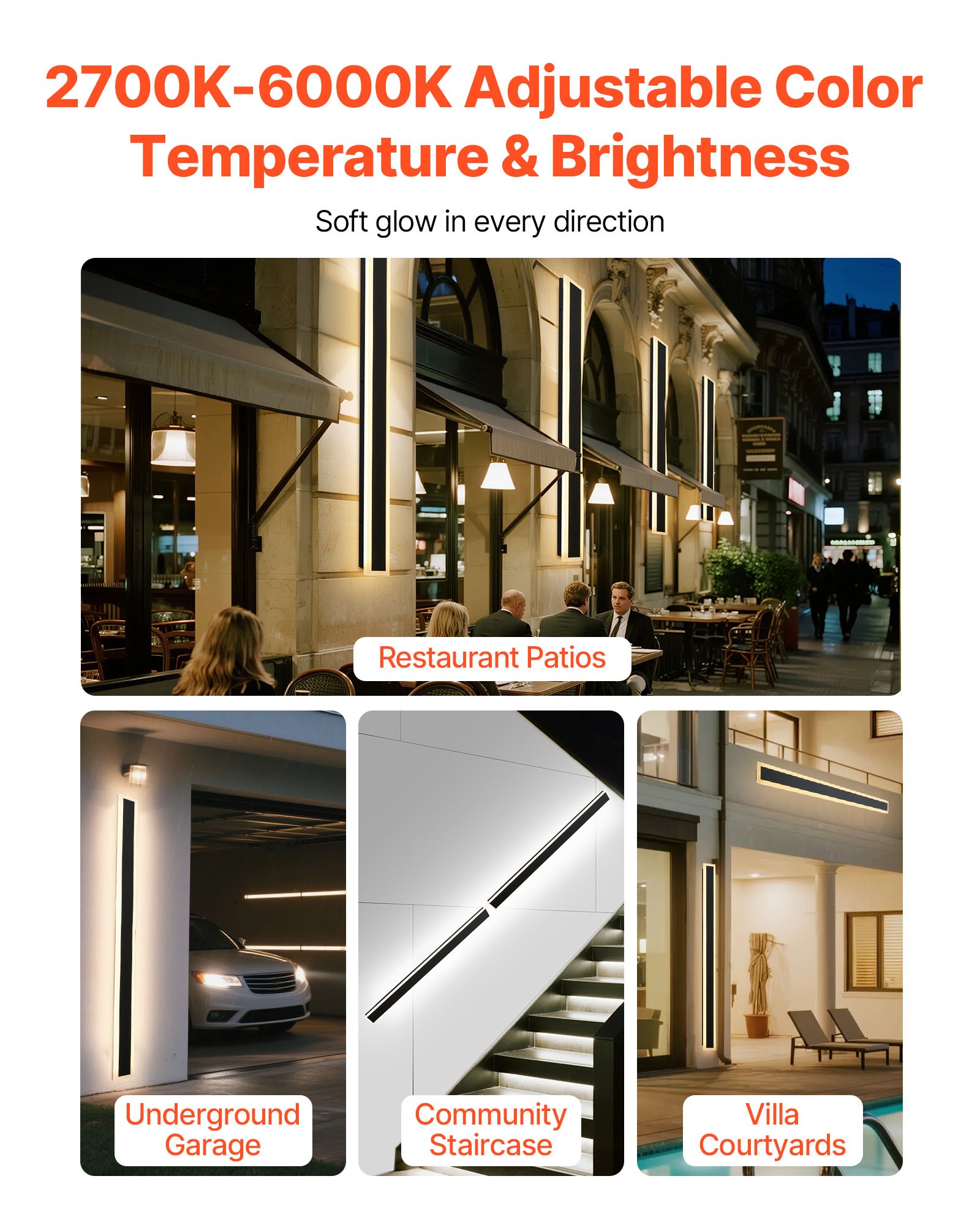 VEVOR Outdoor Wall Lights, 2 Pack, 59.1 Inch Long Strip Modern Exterior Wall Sconce Light Fixtures, 2700K-6000K, IP65 Waterproof Anti-Rust, Dimmable Outside Wall Mount Lighting, for House Porch Garage