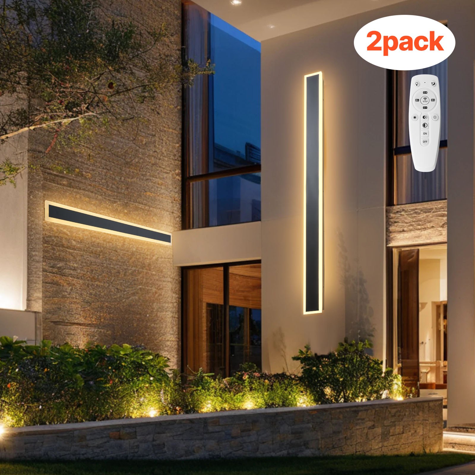 VEVOR Outdoor Wall Lights, 2 Pack, 59.1 Inch Long Strip Modern Exterior Wall Sconce Light Fixtures, 2700K-6000K, IP65 Waterproof Anti-Rust, Dimmable Outside Wall Mount Lighting, for House Porch Garage