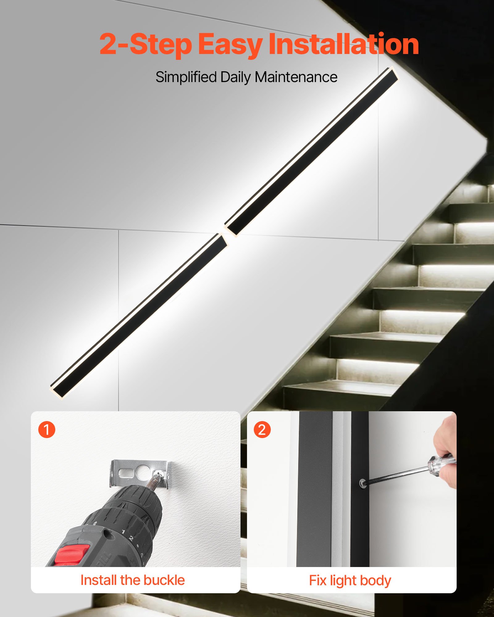 VEVOR Outdoor Wall Lights, 2 Pack, 1500 mm Long Strip Modern Exterior Wall Sconce Light Fixtures, 2700K-6000K, IP65 Waterproof Anti-Rust, Dimmable Outside Wall Mount Lighting, for House Porch Garage