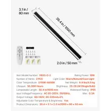 VEVOR Outdoor Wall Lights 2Pcs 39.4 in Long Strip Dimmable Modern Light Fixtures