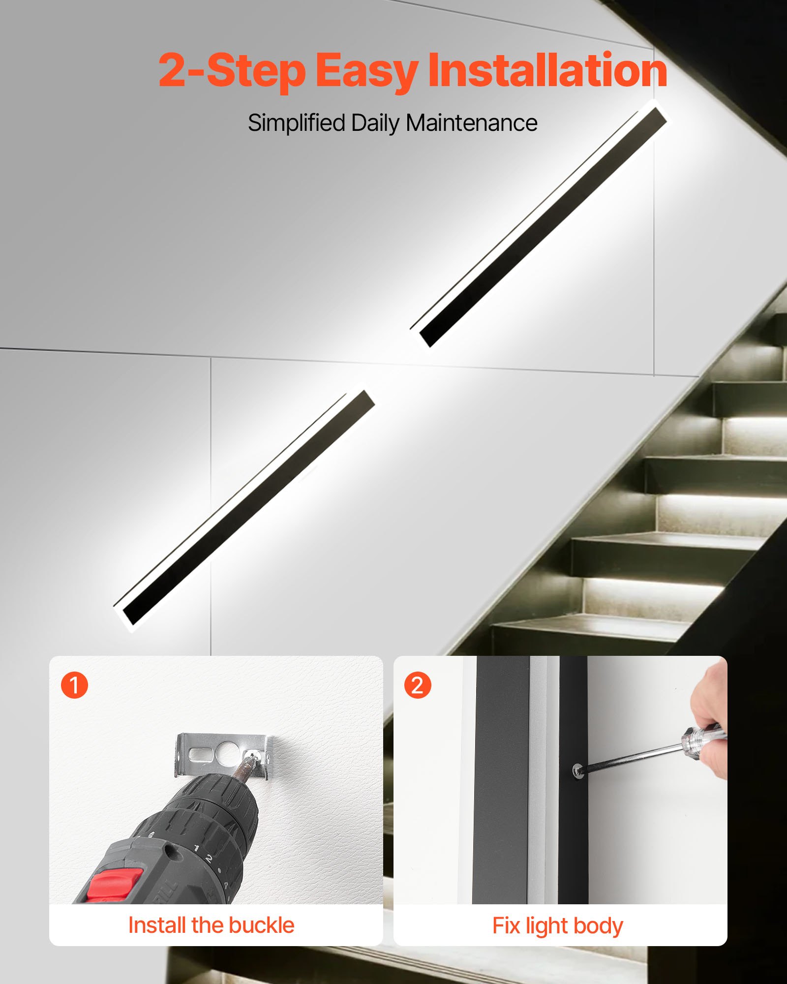 VEVOR Outdoor Wall Lights, 2 Pack, 39.4 Inch Long Strip Modern Exterior Wall Sconce Light Fixtures, 2700K-6000K, IP65 Waterproof Anti-Rust, Dimmable Outside Wall Mount Lighting, for House Porch Garage