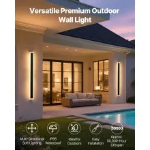 VEVOR Outdoor Wall Lights, 2 Pack, 47.2 Inch Long Strip Modern Exterior Wall Sconce Light Fixtures, 2700K-6000K, IP65 Waterproof Anti-Rust, Dimmable Outside Wall Mount Lighting, for House Porch Garage