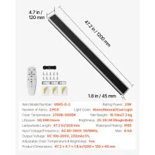 VEVOR Outdoor Wall Lights, 2 Pack, 47.2 Inch Long Strip Modern Exterior Wall Sconce Light Fixtures, 2700K-6000K, IP65 Waterproof Anti-Rust, Dimmable Outside Wall Mount Lighting, for House Porch Garage