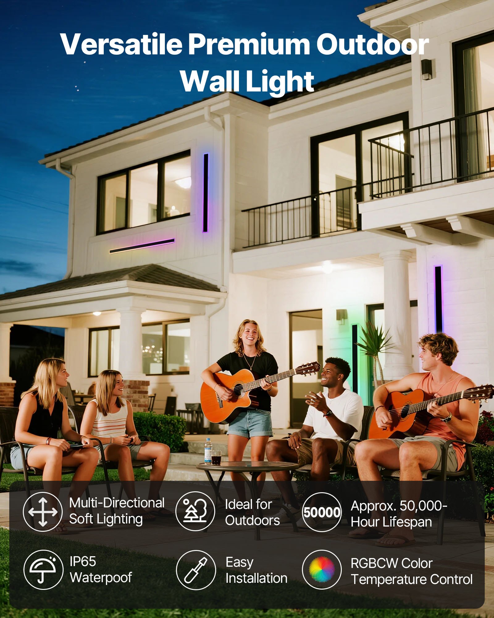 VEVOR Outdoor Wall Lights, 2 Pack, 1000 mm Long RGB Modern Exterior Wall Sconce Light Fixtures, 2700K-6000K, IP65 Waterproof Anti-Rust, Dimmable Outside Wall Mount Lighting, for House Porch Garage