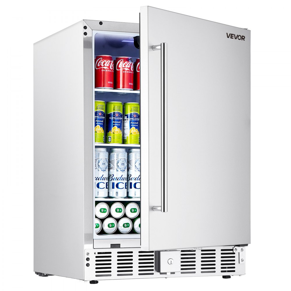 VEVOR 24-Inch Indoor/Outdoor Beverage Refrigerator, 150 QT Freestanding or Undercounter Beverage Fridge, 180 Cans Built-in Beer Fridge with Stainless Steel Body for Residential Home Bar Commercial Use