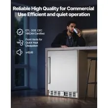 24" Outdoor Beverage Fridge Cooler 150QT Beer Refrigerator Stainless Steel