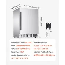 24" Outdoor Beverage Fridge Cooler 150QT Beer Refrigerator Stainless Steel