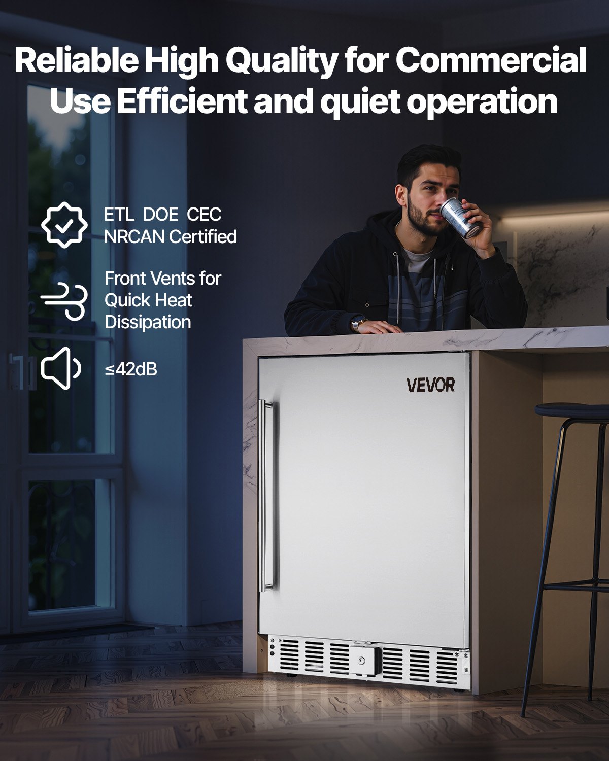 VEVOR 24-Inch Indoor/Outdoor Beverage Refrigerator, 150 QT Freestanding or Undercounter Beverage Fridge, 180 Cans Built-in Beer Fridge with Stainless Steel Body for Residential Home Bar Commercial Use