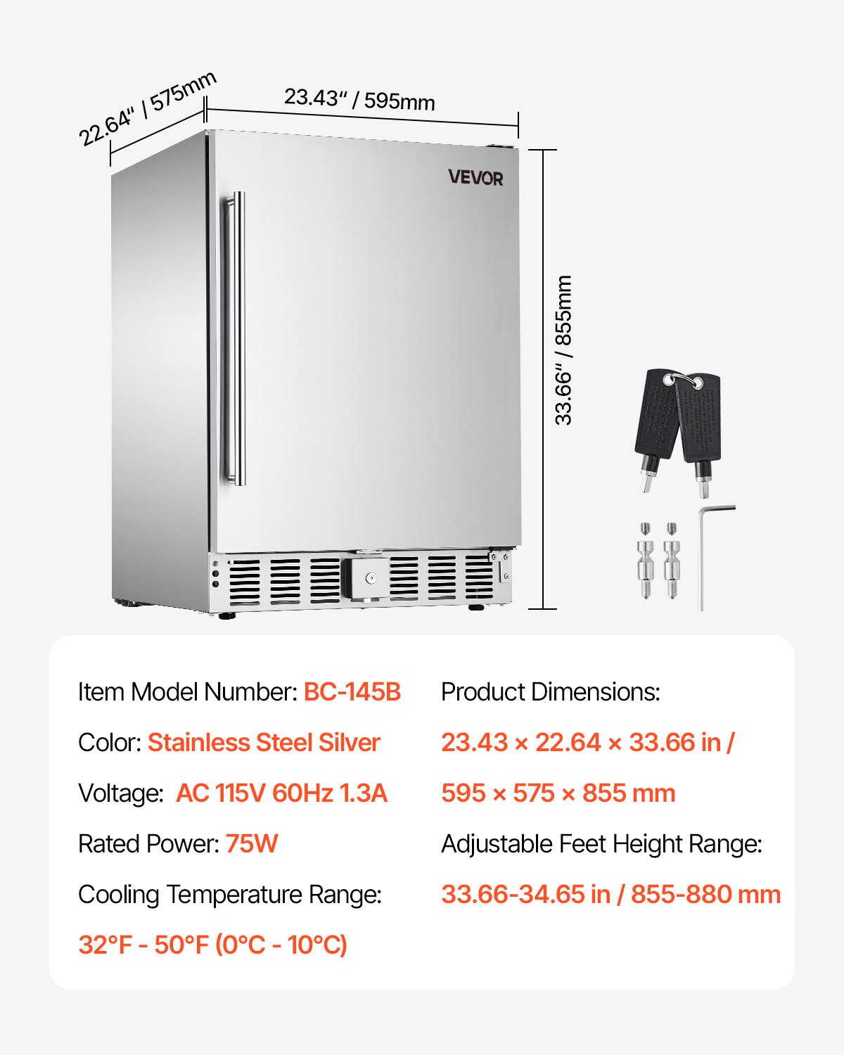 VEVOR 24-Inch Indoor/Outdoor Beverage Refrigerator, 150 QT Freestanding or Undercounter Beverage Fridge, 180 Cans Built-in Beer Fridge with Stainless Steel Body for Residential Home Bar Commercial Use