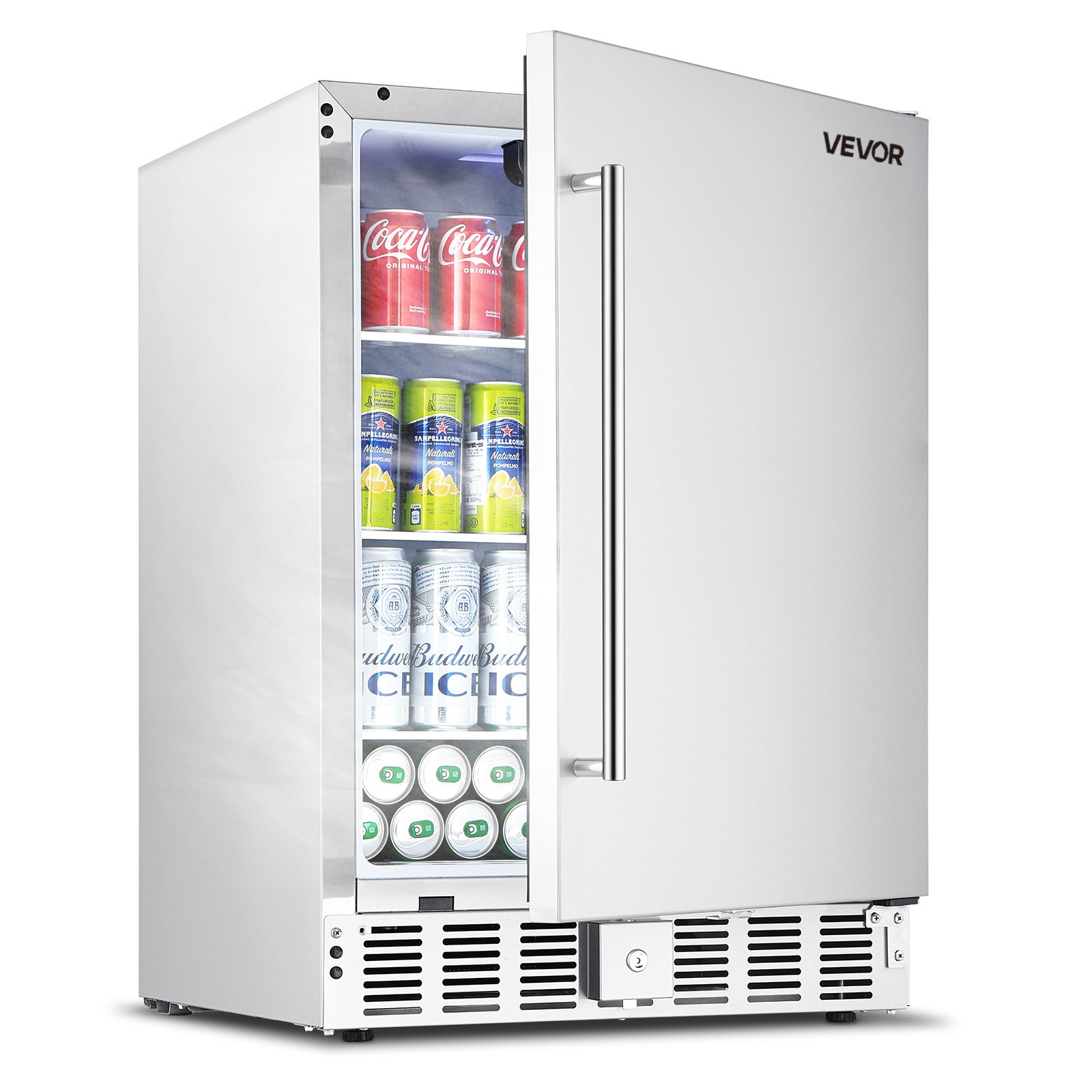 VEVOR 24-Inch Indoor/Outdoor Beverage Refrigerator, 150 QT Freestanding or Undercounter Beverage Fridge, 180 Cans Built-in Beer Fridge with Stainless Steel Body for Residential Home Bar Commercial Use