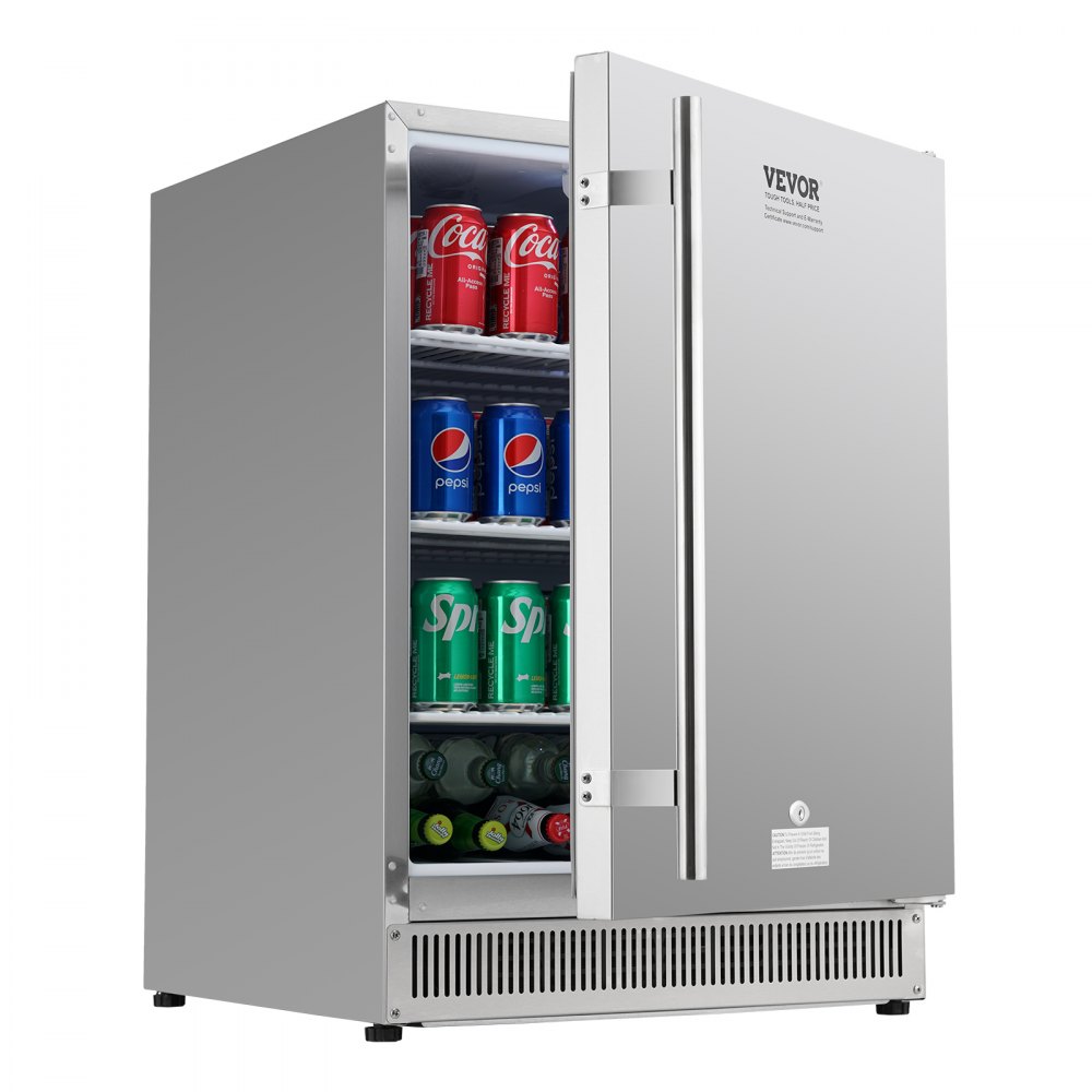 VEVOR Refrigerador de bebidas para interiores y exteriores de 24 pulgadas, refrigerador de bebidas independiente o debajo del mostrador de 185 QT, refrigerador de cerveza incorporado de 175 latas con cuerpo de acero inoxidable para uso comercial en el hogar residencial