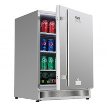 VEVOR Réfrigérateur à boissons intérieur/extérieur de 24 pouces, réfrigérateur à boissons sous le comptoir ou autoportant de 185 QT, réfrigérateur à bière intégré de 175 canettes avec corps en acier inoxydable pour usage commercial résidentiel, bar à domicile
