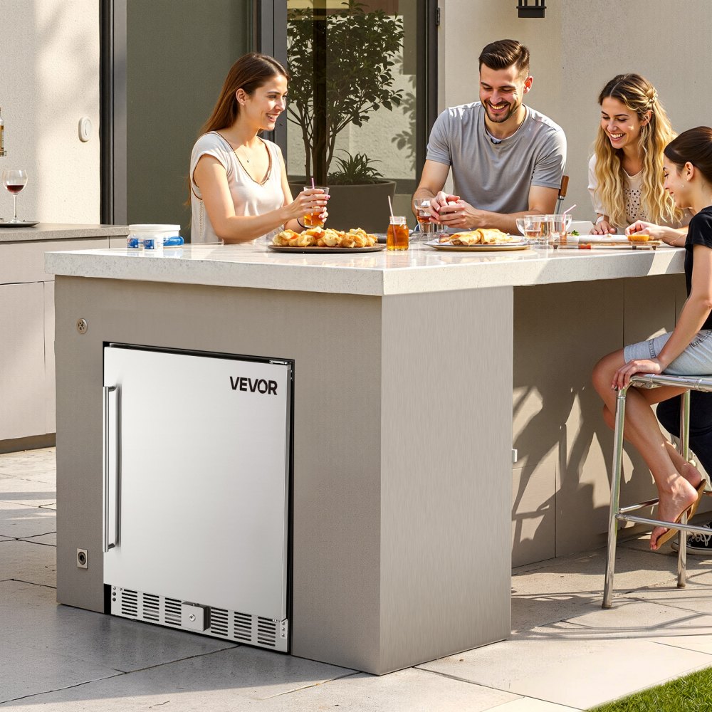 VEVOR 24-Inch Indoor/Outdoor Beverage Refrigerator, 150 QT Freestanding or Undercounter Beverage Fridge, 180 Cans Built-in Beer Fridge with Metal Plate Body for Residential Home Bar Commercial Use