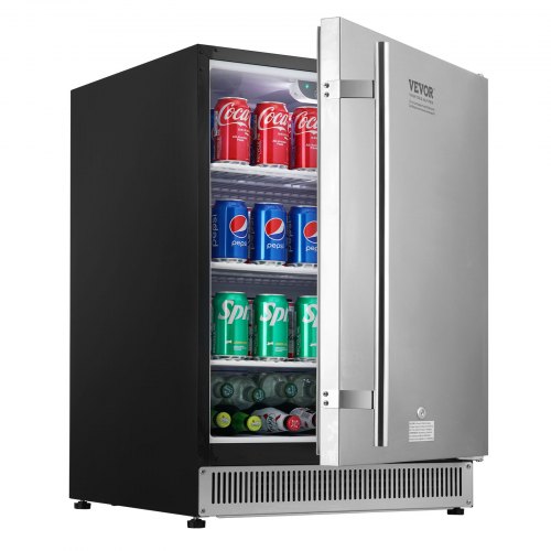 VEVOR 24 inch Indoor/Outdoor Beverage Refrigerator, 185QT Undercounter or Freestanding Beverage Fridge, 175 Cans Built-in Beer Fridge with Metal Plate Body for Residential Home Bar Commercial Use