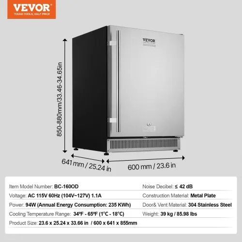 VEVOR 24 inch Indoor/Outdoor Beverage Refrigerator, 185QT