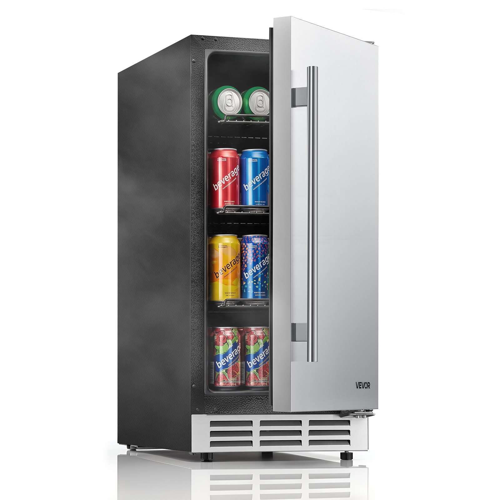 VEVOR Outdoor Beverage Refrigerator, 15 Inch Undercounter Drink Fridge, 304 Stainless Steel Door, 3.0 Cu. Ft, Hold 94 Cans, Powerful Cooling System, Built-in / Freestand Cooler, Home Bar & Patio