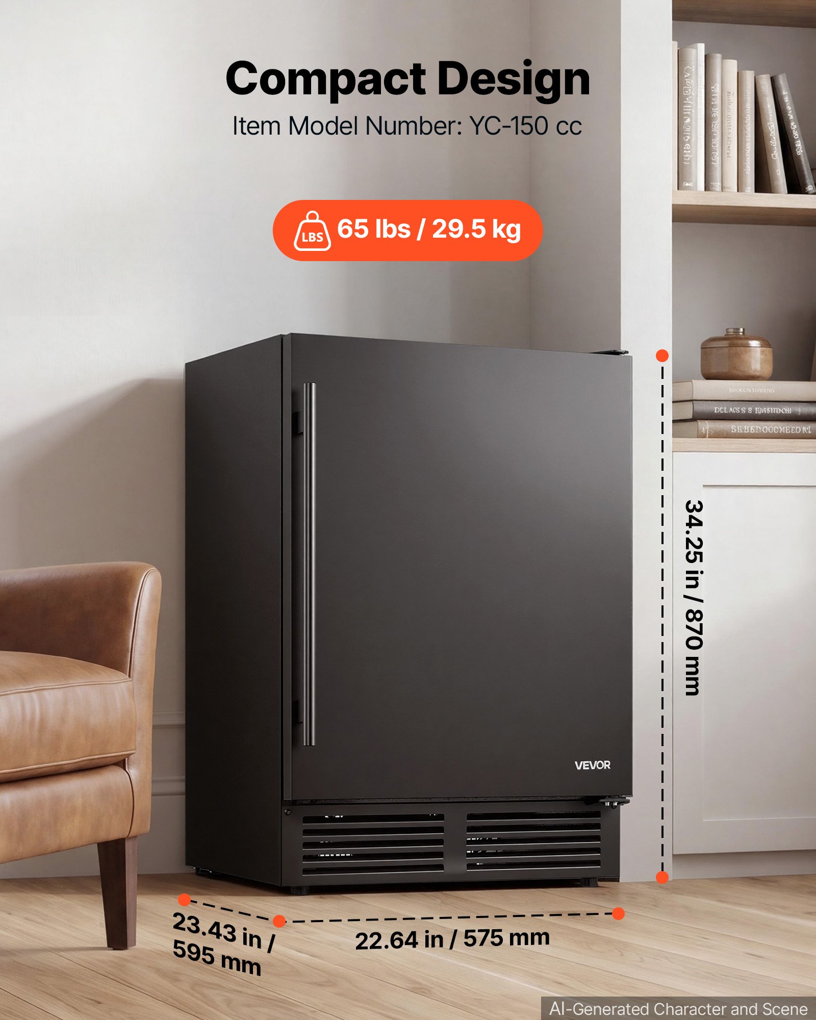 VEVOR Beverage Refrigerator, 24 Inch Under Counter Drink Fridge, Black, Hold 180 Cans, 5.0 Cu. Ft, Built-in / Freestand Cooler, Powerful Quiet Cooling System, 3 Shelves, Home Kitchen & Bar