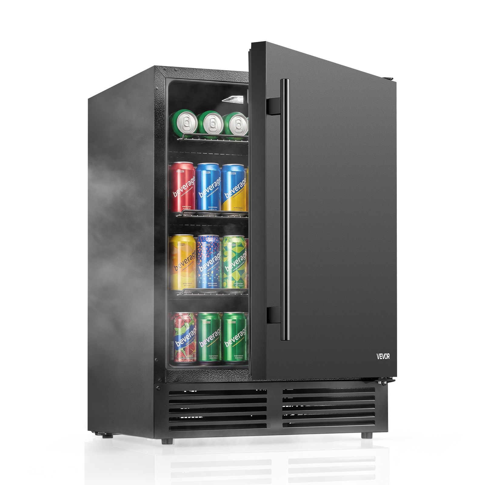 VEVOR Beverage Refrigerator, 24 Inch Under Counter Drink Fridge, Black, Hold 180 Cans, 5.0 Cu. Ft, Built-in / Freestand Cooler, Powerful Quiet Cooling System, 3 Shelves, Home Kitchen & Bar