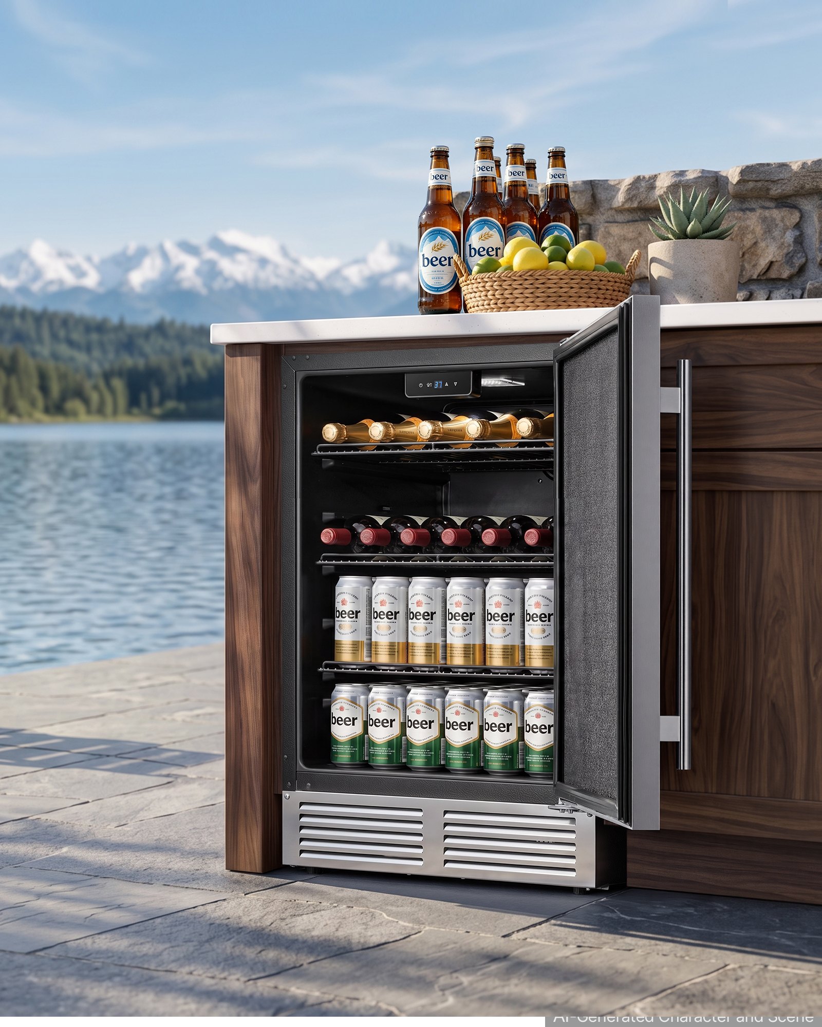 VEVOR Outdoor Beverage Refrigerator, 24 Inch Undercounter Drink Fridge, 304 Stainless Steel Door, 5.0 Cu. Ft, Hold 180 Cans, Powerful Cooling System, Built-in / Freestand Cooler, Home Bar & Patio