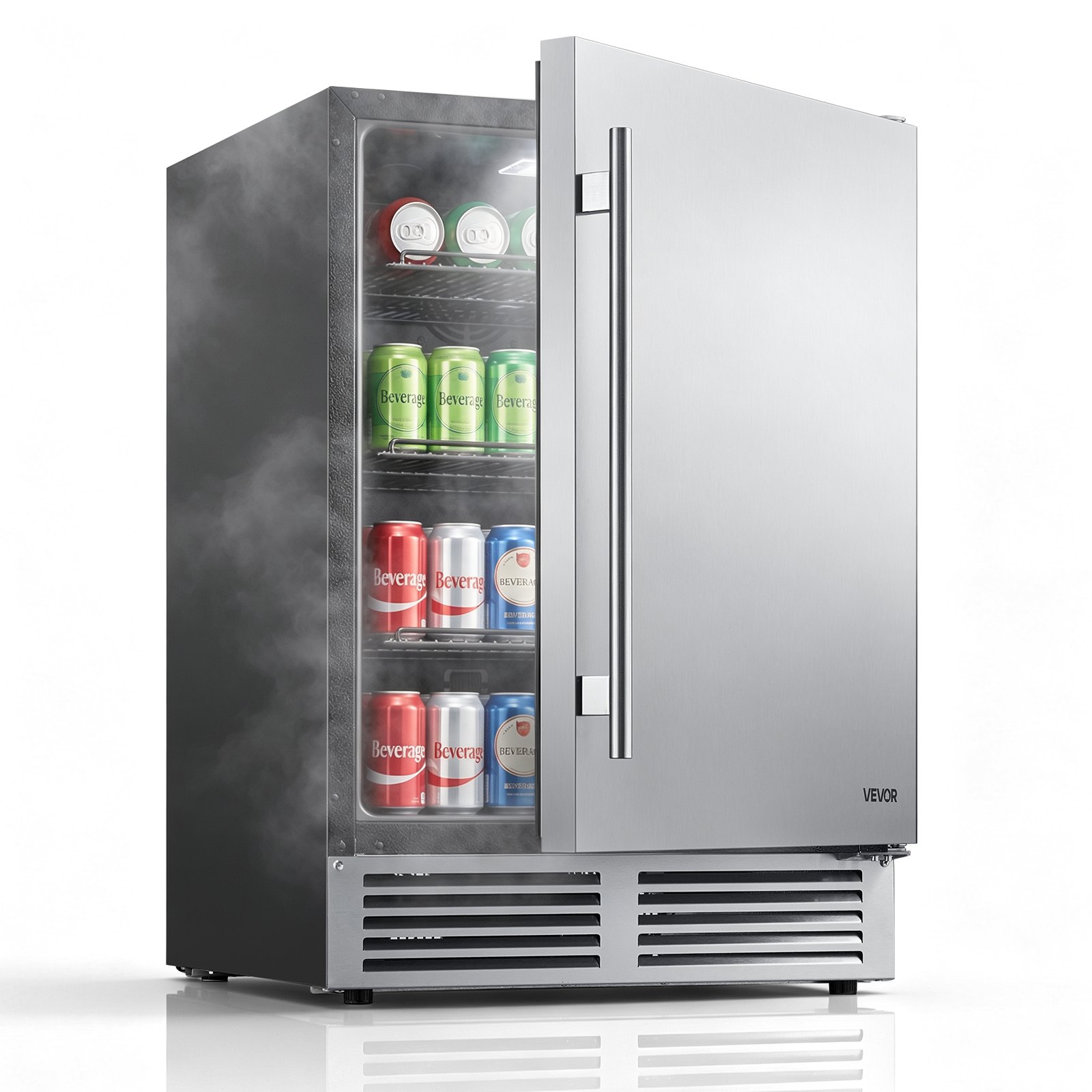 VEVOR Outdoor Beverage Refrigerator, 24 Inch Undercounter Drink Fridge, 304 Stainless Steel Door, 5.0 Cu. Ft, Hold 180 Cans, Powerful Cooling System, Built-in / Freestand Cooler, Home Bar & Patio