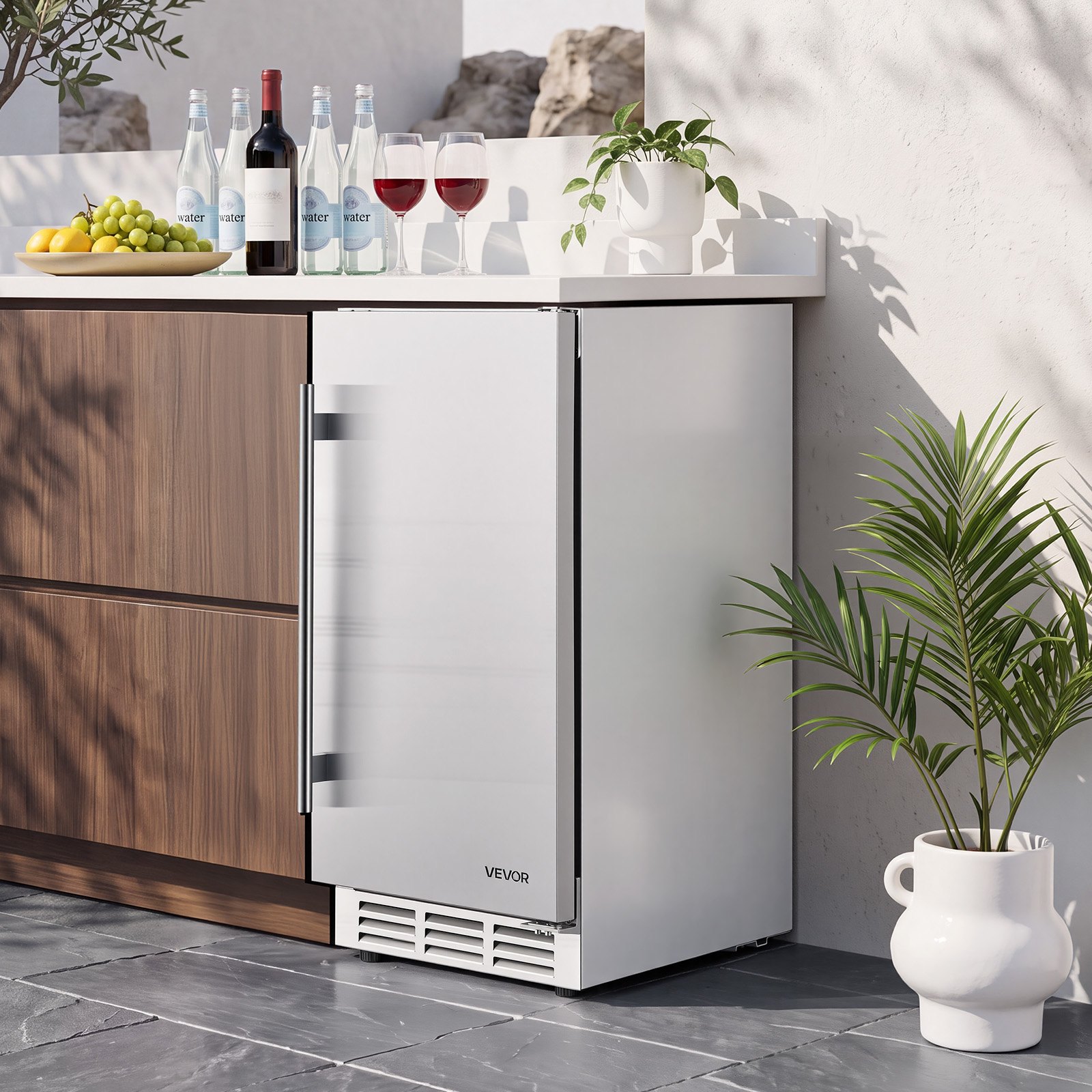VEVOR Outdoor Beverage Refrigerator, 15 Inch Undercounter Drink Fridge, 304 Stainless Steel Body, 3.0 Cu. Ft, Hold 94 Cans, Powerful Cooling System, Built-in / Freestand Cooler, Home Bar & Patio